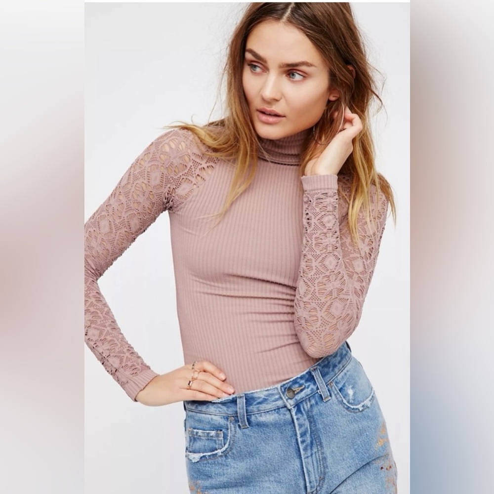Free People Taupe Ribbed Knit Top